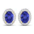 1.50 Carat Genuine Tanzanite and White Diamond 14K Yellow Gold Earrings