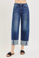 RISEN Full Size Slouchy Crop Barrel Cuffed Jeans Plus Size