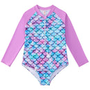 Children's Mermaid Scale One-Piece Swimsuit with Long Sleeves