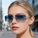 Womens High-end, Diamond-embellished, Curved, Rimless Sunglasses In European And American Style