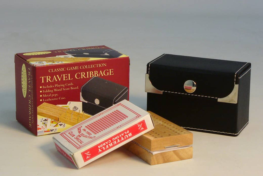2-Player Travel Folding Wood Cribbage Set-Snap Case and card