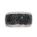 0.80 Carat Genuine Blue Diamond and White Diamond .925 Sterling Silver Ring