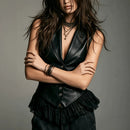 Retro PU Leather Vest V-Neck Sleeveless Top