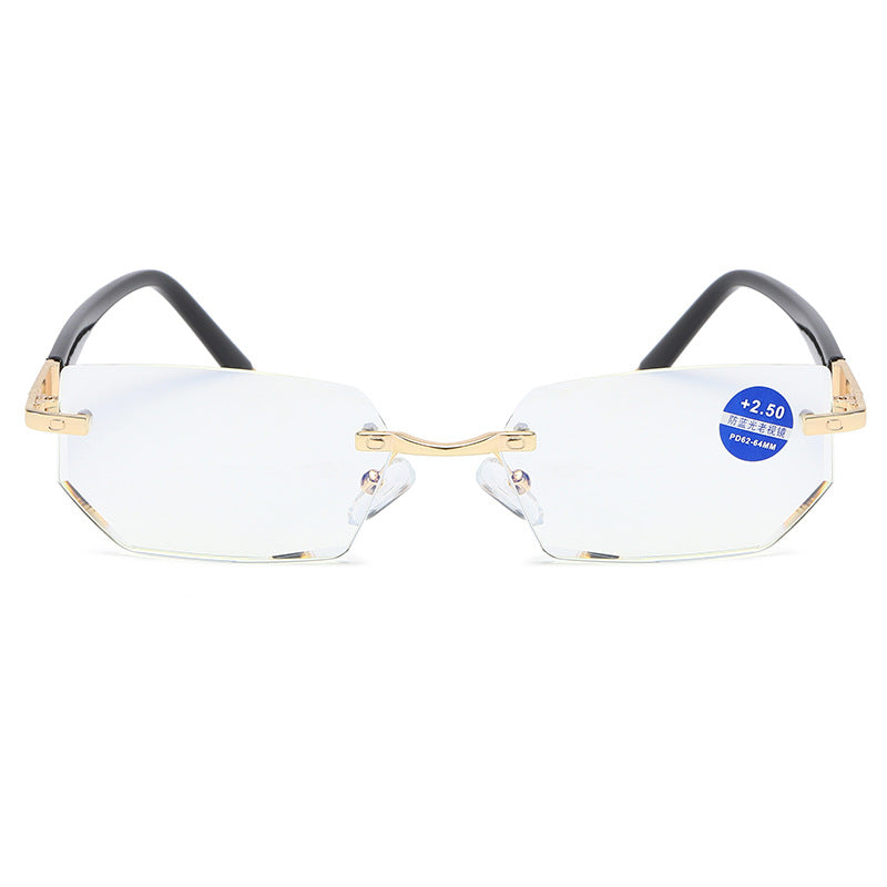 Blue Light Blocking Reading Glasses Rimless Diamond Cut