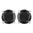 14K White Gold 2.00 Cttw Round Brilliant-Cut Black Diamond Classic 4-Prong Stud Earrings with Screw Backs (Fancy Color-Enhanced, I2-I3 Clarity)