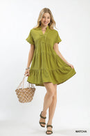 Umgee Linen Mini Dress with Scallop Trim