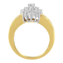 10K Yellow Gold 1.0 Cttw Round & Baguette Cut Diamond Floral Cluster Double-Channel Flared Band Statement Ring (H-I Color, SI2-I1 Clarity) - Size 6-1/2