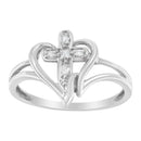 10K White Gold Diamond-Accented Cross & Open Heart Promise Fashion Ring (H-I Color, I1-I2 Clarity) - Size 7