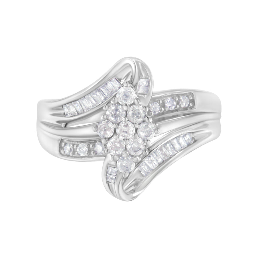 10K White Gold 1/2 cttw Diamond Cluster Ring (H-I Clarity, I2-I3 Color) - Size 6