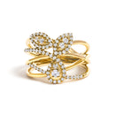 10K Yellow Gold 1/2 Cttw Diamond Crossover 3 Leaf Floral Cocktail Ring Band (H-I Color, SI1-SI2 Clarity)  - Size 7