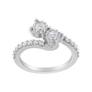 10K White Gold Two-Stone Miracle-Set Diamond Bypass Ring (1 Cttw, H-I Color, I1-I2 Clarity) - Size 6