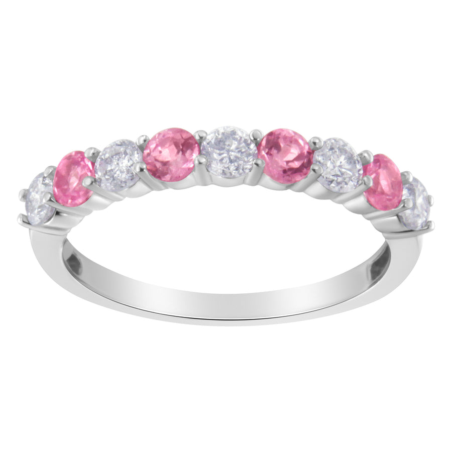 10KT White Gold 1/2 cttw Diamond and 3MM Created Blue Sapphire Gemstone Band Ring (H-I, I1-I2) - Size 7