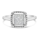 .925 Sterling Silver 1/5 Cttw Invisible Set Princess Cut Diamond Promise Ring with Beaded Halo (H-I Color, I1-I2 Clarity) - Ring Size 7