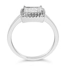 .925 Sterling Silver 1/5 Cttw Invisible Set Princess Cut Diamond Promise Ring with Beaded Halo (H-I Color, I1-I2 Clarity) - Ring Size 7