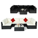 7 Pieces Sectional Wicker Furniture Sofa Set with Tempered Glass Top-Red