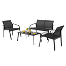 4 Pieces Patio Furniture Set with Armrest Loveseat Sofas and Glass Table Deck