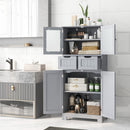 3 Tier Freee-Standing Bathroom Cabinet with 2 Drawers and Glass Doors