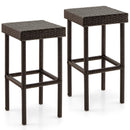 2 Pieces Patio Rattan Wicker Bar Stool Chairs-Brown