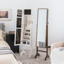 Free-Standing Jewelry Cabinet with Full-Length Mirror and Lockable Door