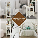 2-Tier End Table with Pull-out Tray and Solid Rubber Wood Legs
