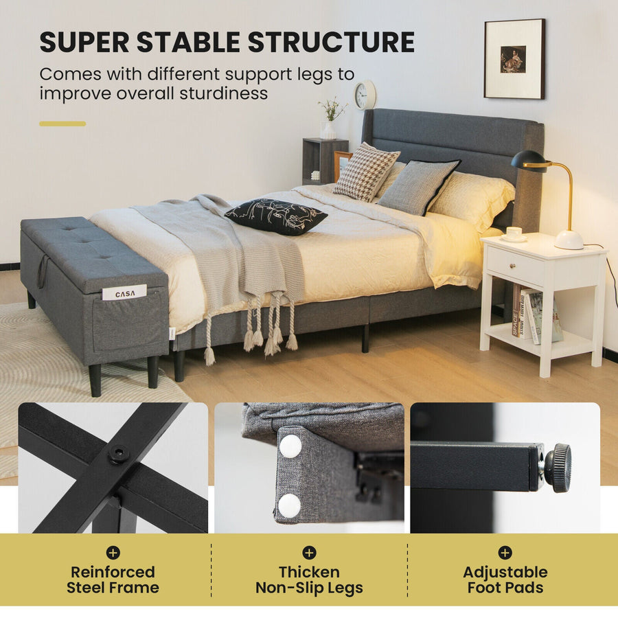 Full/Queen Size Upholstered Platform Bed Frame with Storage Ottoman