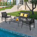 4 Pieces Patio Furniture Set with Armrest Loveseat Sofas and Glass Table Deck