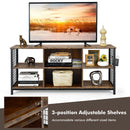 Mid-Century Wooden TV Stand with Storage Basket for TVs up to 65 Inch-Rustic Brown