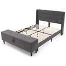 Full/Queen Size Upholstered Platform Bed Frame with Storage Ottoman