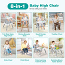 6-in-1 Convertible Baby High Chair with Adjustable Removable Tray-Gray and White