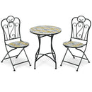 2-Pieces Mosaic Folding Bistro Chairs with Ceramic Tiles Seat