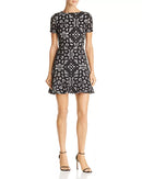 Aqua Laser-Cut Floral Flounce Dress, Size Medium