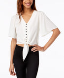 Gypsies & Moondust Juniors Buttoned Tie-Front Camp Shirt