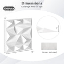 100-Pack 3D Wall Panels 12" x 12" PVC Interior Wall Decoration with Diamond Accent-White