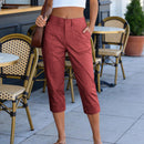 Women's Solid Color High Waist Cargo Capris With Patch Pockets, Summer Casual Work Cropped Pants
