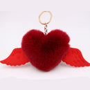 Heart Wings Wool Ball Keychain