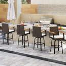 Set of 2 Outdoor 360¬∞ Swivel Bar Stool with Cushion and Acacia Wood Armrests