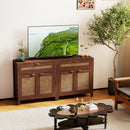 Sideboard Storage Cabinet with Rattan Doors and Drawer-Brown