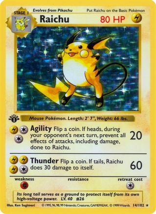 Raichu 014 - Base Set Shadowless 1st Edition Holofoil