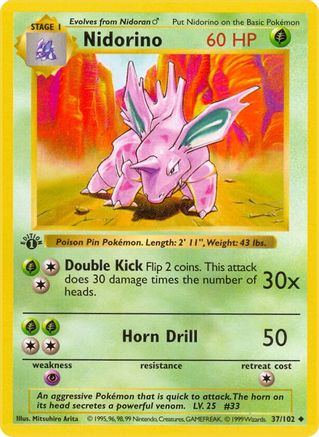 Nidorino 037/102 - Base Set Shadowless 1st Edition