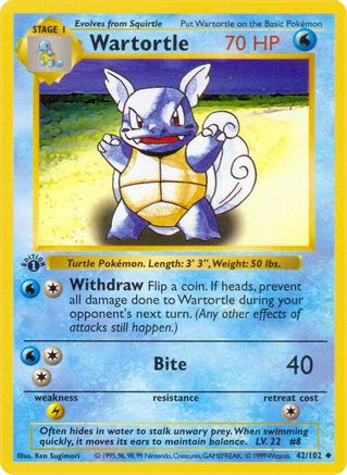Wartortle 042/102 - Base Set Shadowless 1st Edition