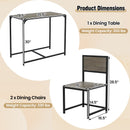 3 Pcs Dining Set Compact Table and 2 Chair with Metal Frame for for Small Space