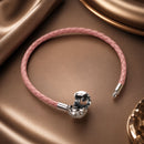 925 Sterling Silver Pavé Setting CZ Bracelet with Genuine Leather for Women