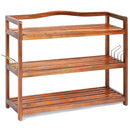 2-Tier Acacia Wood Shoe Rack with 4 Side Metal Hooks