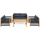 4 Pieces Acacia Wood Outdoor Patio Furniture Set with Cushions