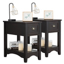 2 Pieces Retro Narrow Tiered End Table with Drawer and Storing Shelf