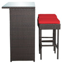 3PCS Patio Rattan Wicker Bar Table Stools Dining Set-Turquoise