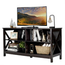 Wooden TV Stand Entertainment for TVs up to 55 Inch with X-Shaped Frame