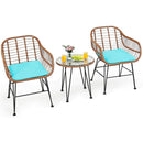 3-Piece Rattan Bistro Set with Cushions and Glass Table