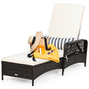 Outdoor Patio Wicker Chaise Lounge Chair with Adjustable Backrest and Pillow