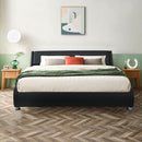 Queen Faux Leather Upholstered Platform Bed Frame Adjustable Headboard-Black